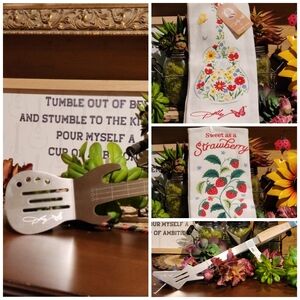 Dolly Collection Guitar Bundle Guitar Shaped Spatula, Tongs & Kitchen Towels NWT